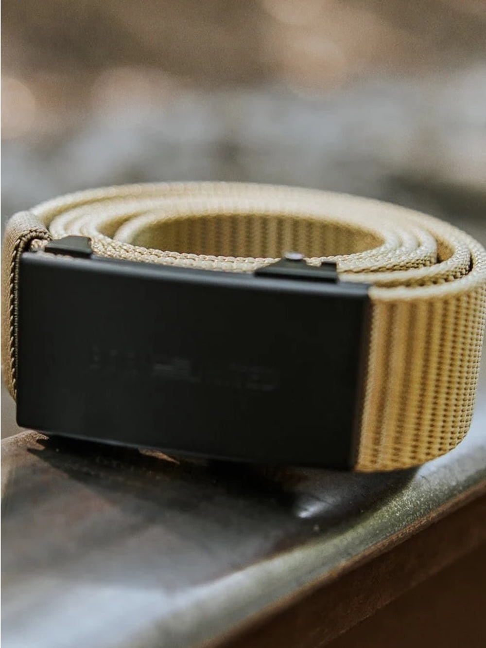 Adjustable Tan Web Belt with Black Metal Buckle